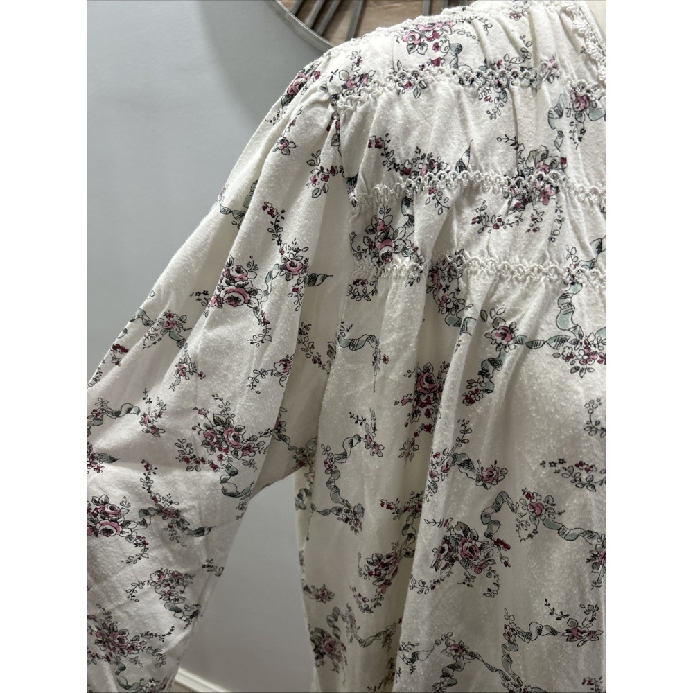 ARIA Night Gown Beige Floral Long Sleeve Soft Cozy Size XL Vintage - Picture 5 of 11